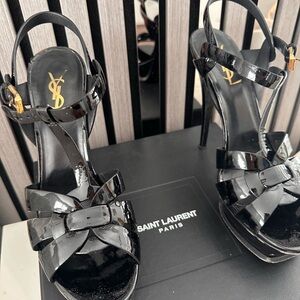 Saint Laurent Glossy Black Strappy Heels